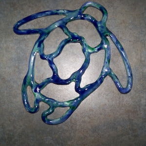 Sea turtle trivet- ceramic wall decor- kitchen -ocean blue- handcrafted in USA