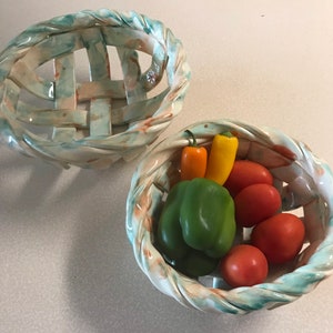 Woven pottery bowl-bread warmer-bread baker-fruit bowl-centerpiece-home decor image 7