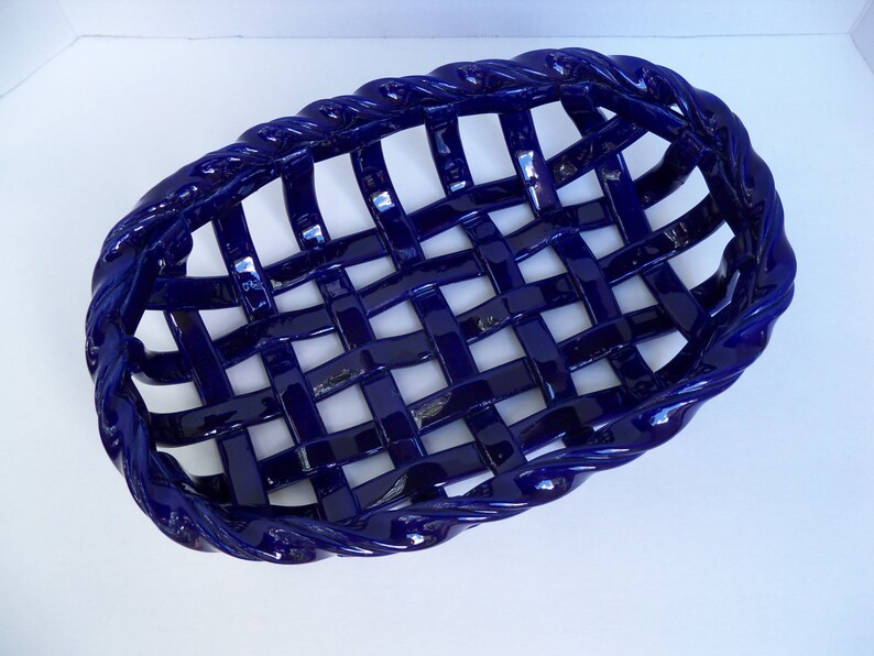 Woven Ceramic Basket In Cobalt Blue Fruit Bowl Bread Warmer Or Baker Home Decor - Bread Basket Warmer Electric Woven Ceramic Basket In Cobalt Blue Fruit Bowl Bread Warmer Or Baker Home Decor - Bread Basket Warmer Electric