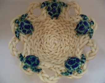 Braided Sea Turtle Bowl- fruit bowl -bread warmer -home decor -centerpiece -colander