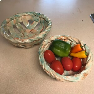 Woven pottery bowl-bread warmer-bread baker-fruit bowl-centerpiece-home decor image 1