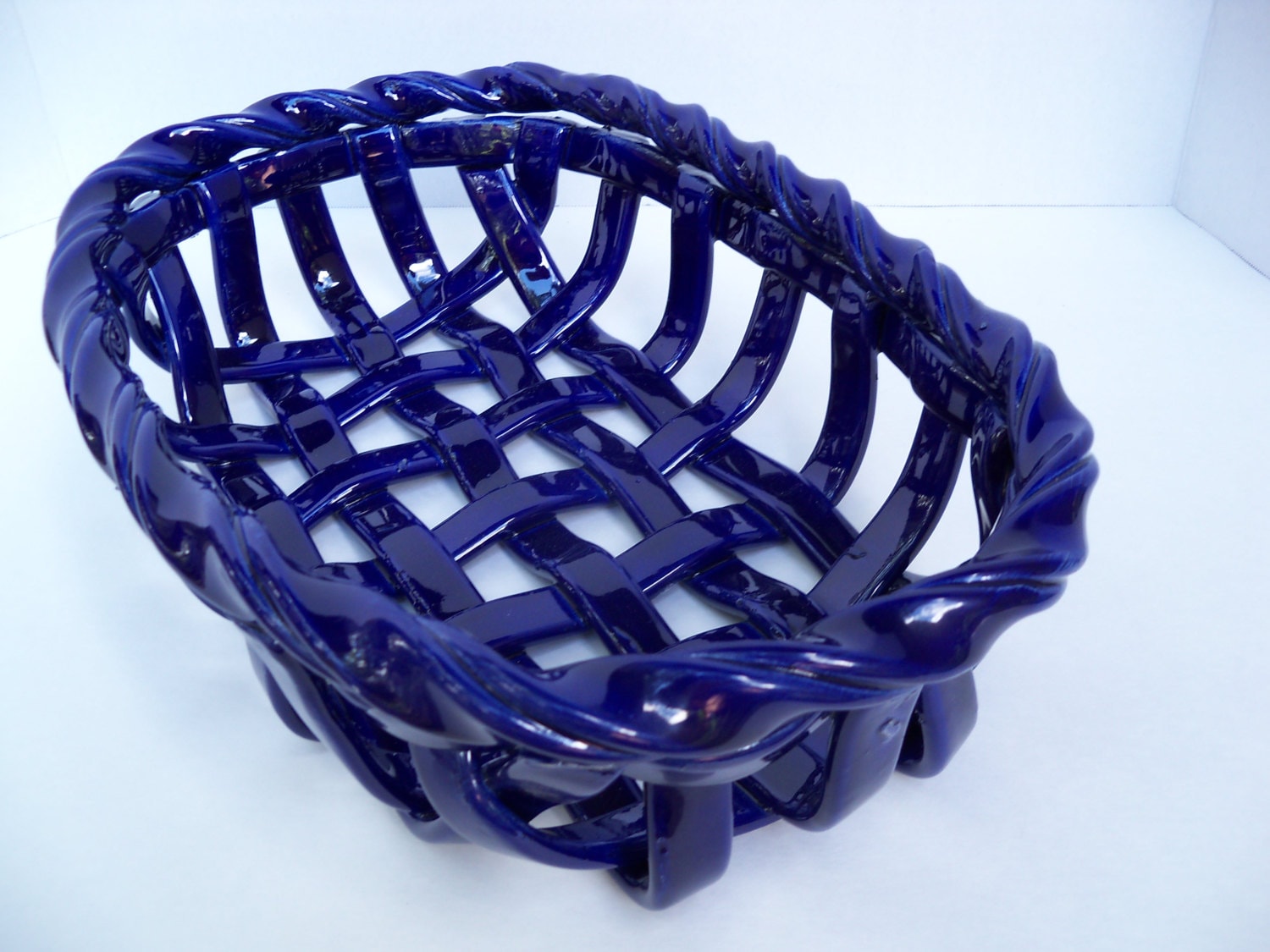 Woven Ceramic Basket In Cobalt Blue Fruit Bowl Bread Warmer - Bread Basket Warmer Electric Woven Ceramic Basket In Cobalt Blue Fruit Bowl Bread Warmer - Bread Basket Warmer Electric