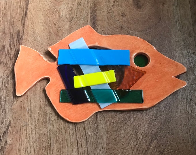 Ceramic fish with  fused glass- sun catchers