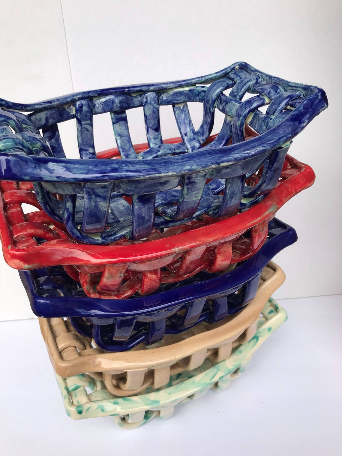 Woven Clay Basket With Handlesbread Warmeraerated Fruit Etsy