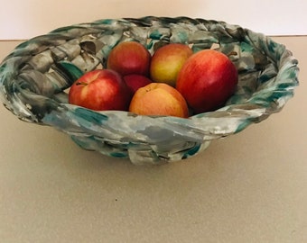 Large woven ceramic bowl-basket-kitchen decor -fruit bowl-bread warmer