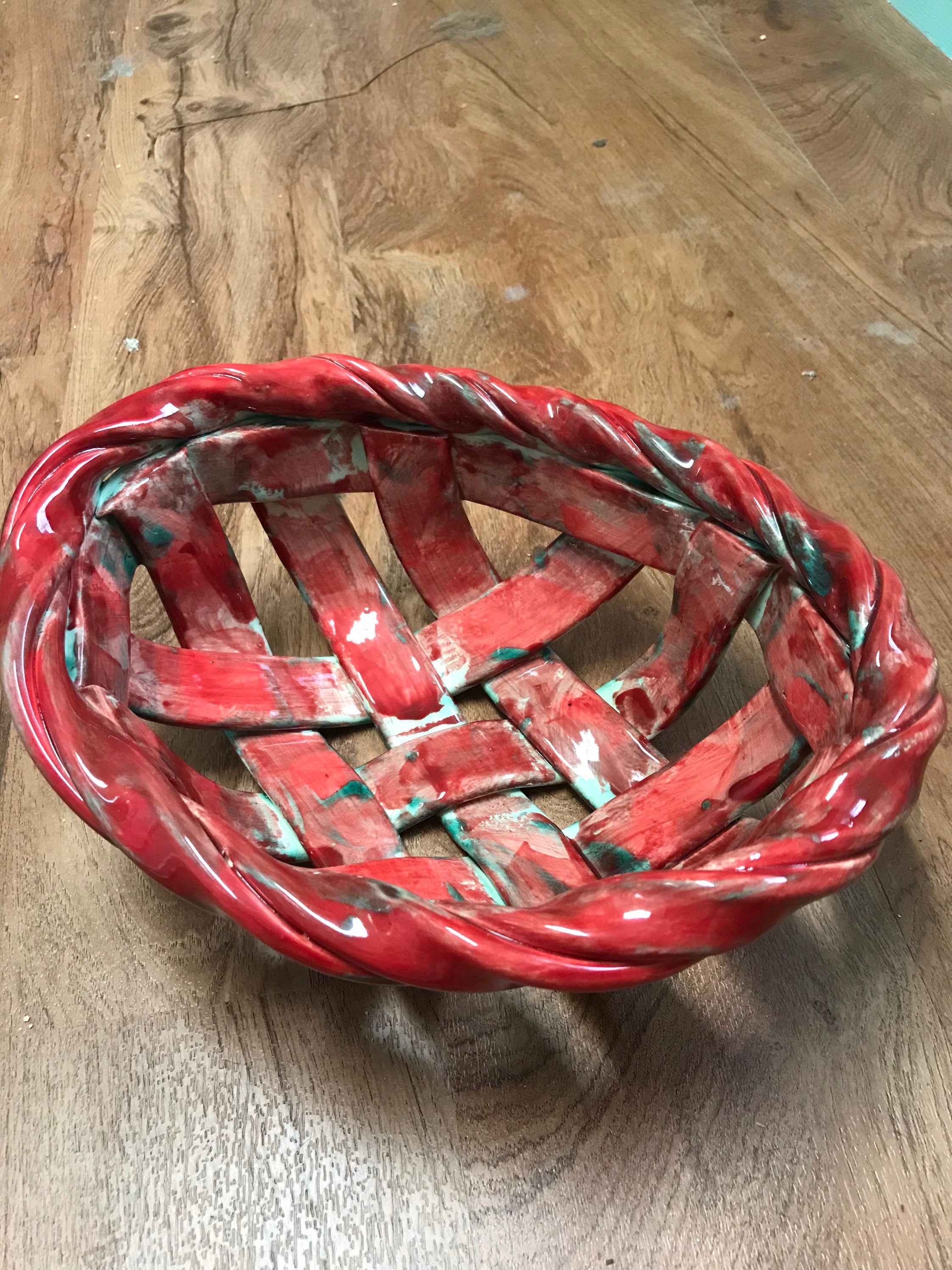 Woven Clay Basket fruit bowl bread warmer baker home decor