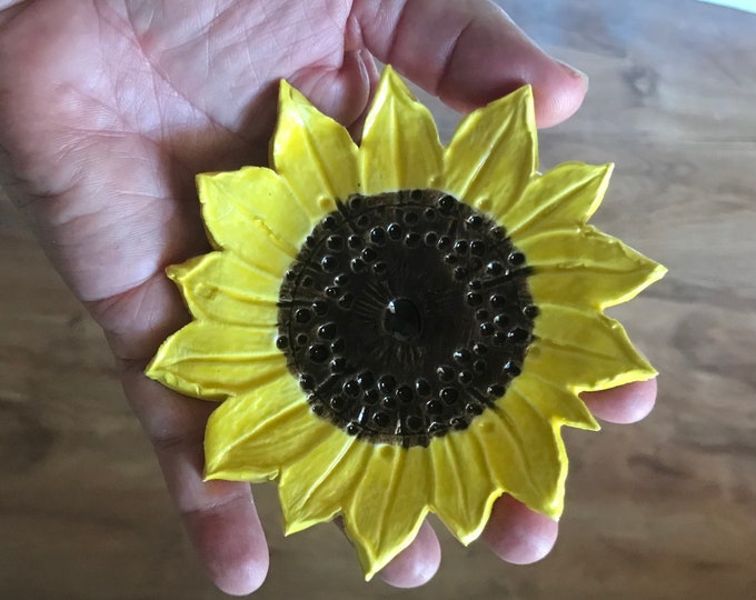 Sunflower- spoon rest- trinket dish -tea bag holder -place holder -handcrafted pottery decor