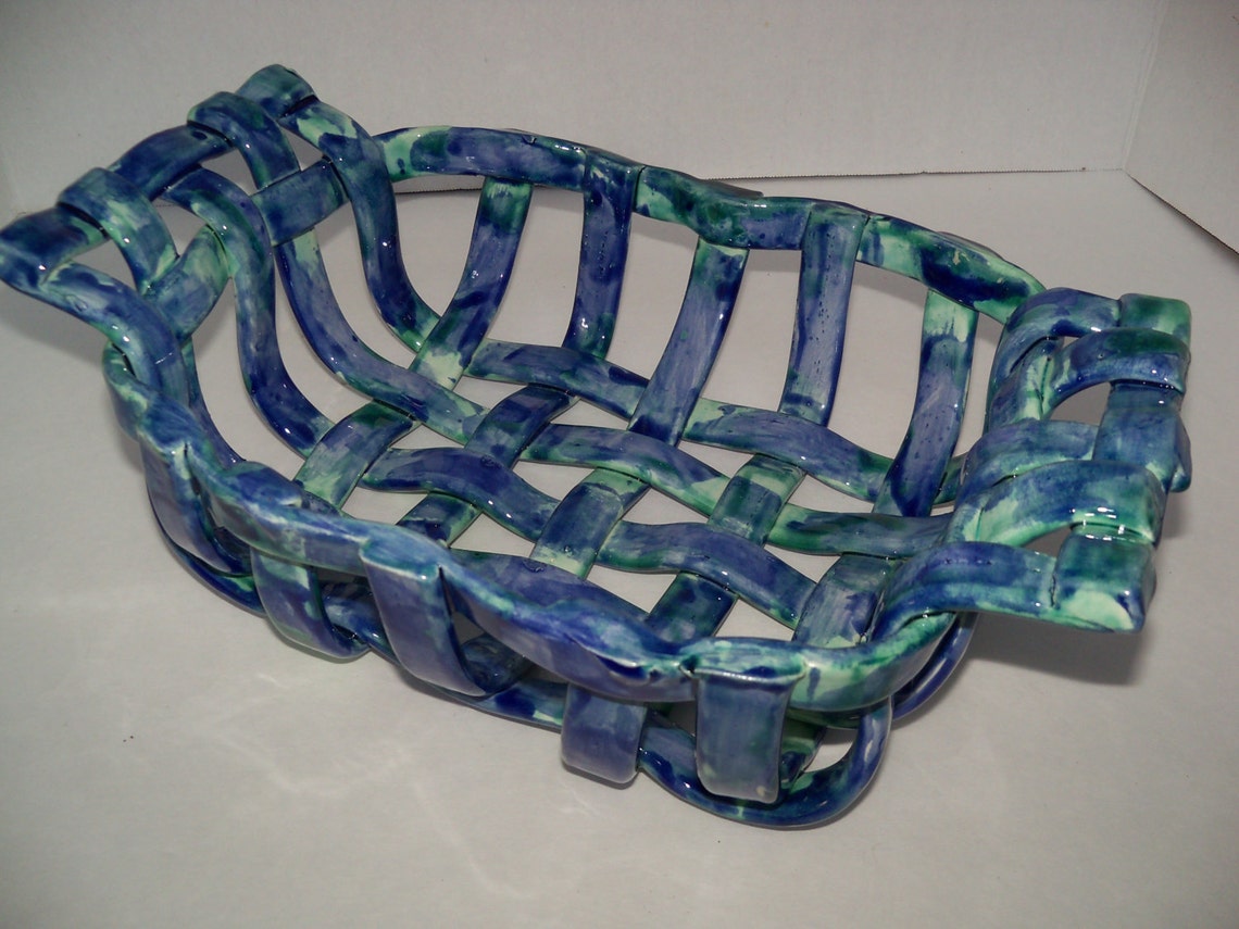 Woven Clay Basket With Handlesbread Warmeraerated Fruit Etsy