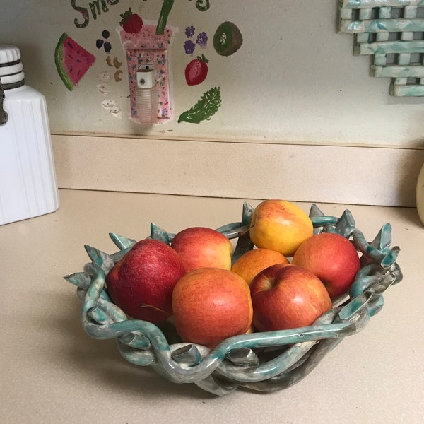 Airy Oval Fruit Bowl - pottery bread warmer-baker -center piece