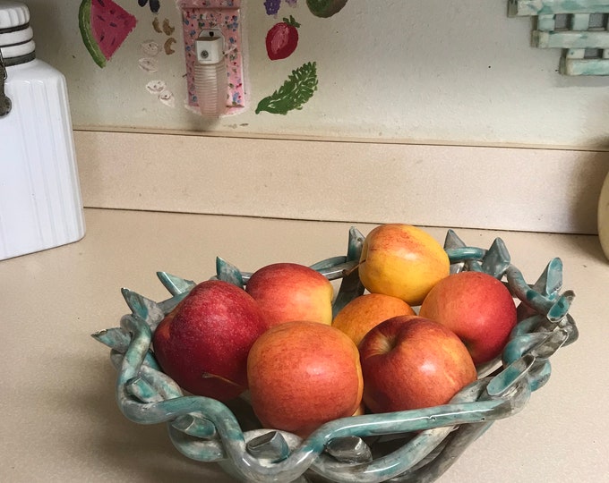 Airy Oval Fruit Bowl - pottery bread warmer-baker -center piece