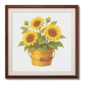 Modèle de point de croix pour bouquet de tournesols : décoration florale pour la maison (PDF)