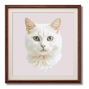 White Cat Portrait Cross Stitch Pattern (Digital Download)