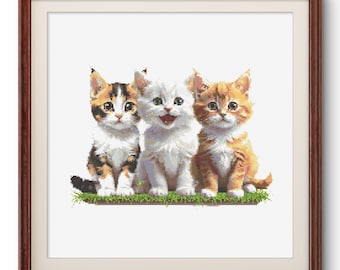 Kittens Cross Stitch Pattern – Calico, Orange, White (Digital Pattern