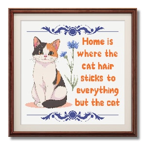 Schema punto croce gatto divertente in PDF / Citazione impertinente di un animale domestico per la decorazione della casa / Download digitale per amanti dei gatti e appassionati di ricamo