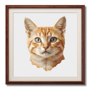 Patrón de punto de cruz de gato atigrado naranja: Retrato felino realista (patrón PDF)