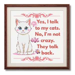 Schema punto croce gatto divertente in PDF / Citazione impertinente di un animale domestico per la decorazione della casa / Download digitale per amanti dei gatti e appassionati di ricamo