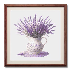 Lavender Floral Cross Stitch Pattern: Modern Botanical Needlework (PDF Download