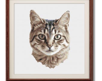 Tabby Cat Cross Stitch Pattern PDF | Cute Cat Counted Cross Stitch Design | Digital Pet Pattern Download | Modern Animal Stitch Chart