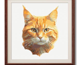Cat Cross Stitch Pattern | Digital Download | Cute Orange Cat Cross Stitch PDF