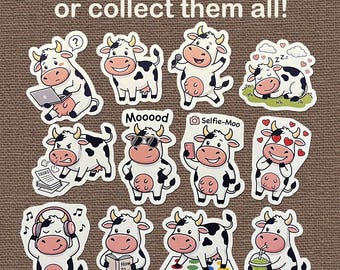 Funny Cow Sticker, Waterproof Vinyl Decal for Laptop, Water Bottle (1, 2, 3 Inch)