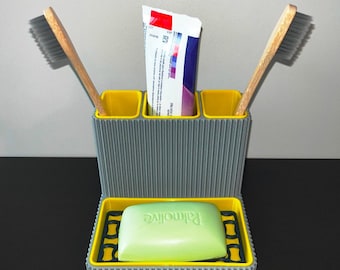 3D Printed Toothbrush Holder Organizer with Soap tray. STL files.