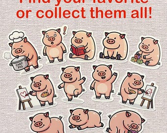 Funny Pig Sticker, Waterproof Vinyl Decal for Laptop, Water Bottle (1, 2, 3 Inch)