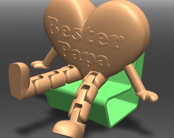 関節可動式ハート＆チェアのSTL/3MFファイル：3Dプリントされた「最高のパパ」ギフト