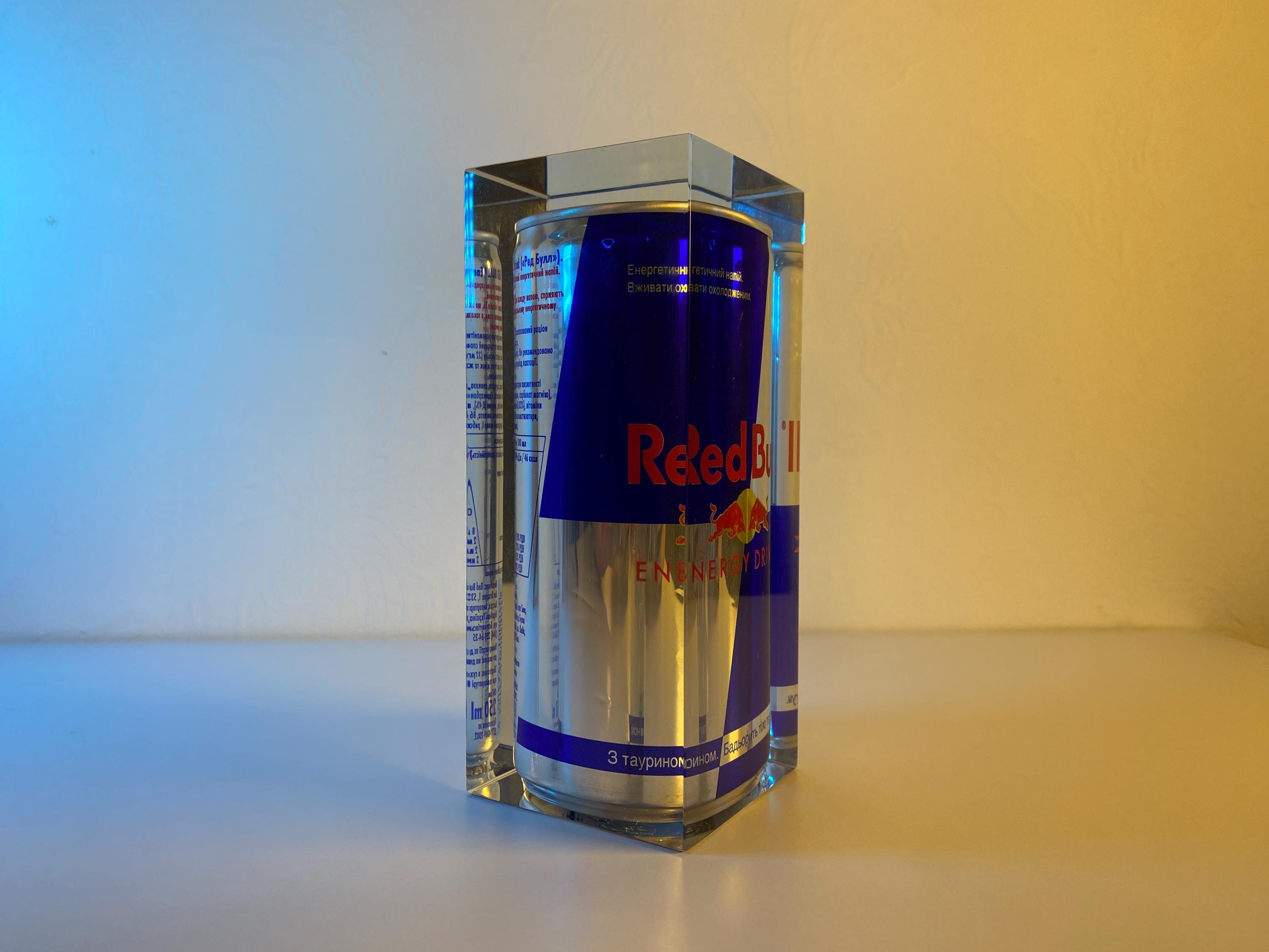 Red Bull Resin Art – Original Edition Can Preserved in Epoxy, Iconic Collector Gift for Energy Drink Fans, Bold Desk Decor