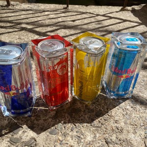 Handmade Resin Art Set of 4 Colorful Energy Drink Cans – Modern Pop Art, Bar Display, Office Decor, Perfect Collector’s Gift, Worldwide Ship