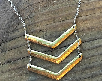 Classic Wide Chevron Ladder Necklace - Hand Linked Boho Mermaid Geometric Multi Metal Piece - Handmade w Positive Energy