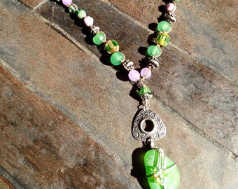 Sterling Silver Wire Wrapped Genuine Sea Glass Necklace - Knotted Silk, Jade, Amethyst Healing - Chakra - Yoga - Mermaid Tears