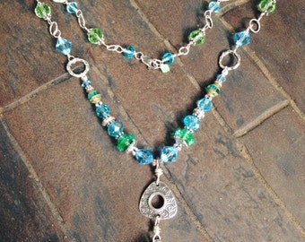Aqua Teal and Silver Beach Reflections Necklace sparkles like the Ocean and fit for a mermaid