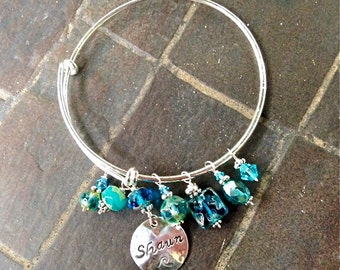 NAME BANGLE with Custom-made Hand-Stamped Disc in your choice of color