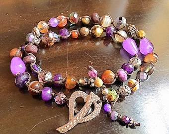 POSITIVITY Hand-Knotted Double Wrap Bracelet made with Healing Stones & Crystals- Funky, Earthy Style - Mermaid Jewelry