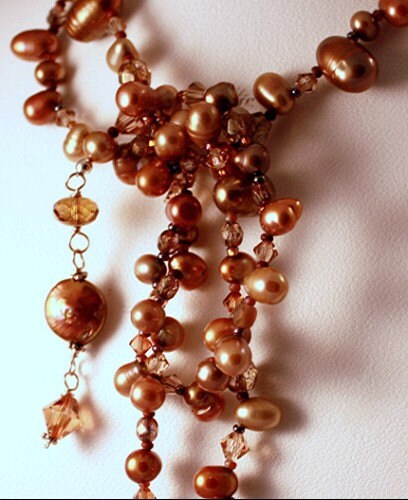 Perla Bronze Pearl Cherry Blossom Agate Tablet Pendant Lariat Necklace