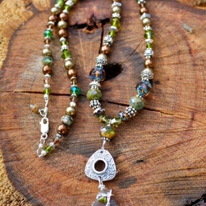 Deep in the Wood Sea Glass Necklace in deep Greens and Browns