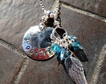 Footprints Hand-stamped Memorial Necklace - charm necklace - Boho beach style - may be personalized with names or words
