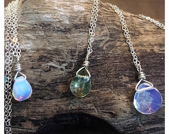 Simply Gems Necklaces by Mermaid Tears- 1 single perfect semiprecious stone or crystal briolette & sterling silver chain