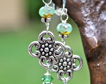 Pale Green Fleur de Lis Earrings