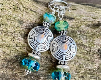 Blue Green Topiary Earrings- Sterling Silver Wire Wrapped Design - Handmade Beach & Ocean Inspired Jewelry