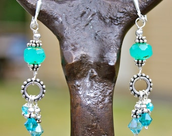 Sparkling Aqua Rain Earrings - chic beach boho style - Funky - one-of a-kind.