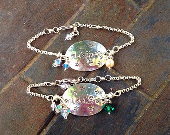Tiny Tears Children's Sterling Silver Bracelet - Hand-Stamped Personalized - Custom Design child name & birthstone- baby - kid jewelry