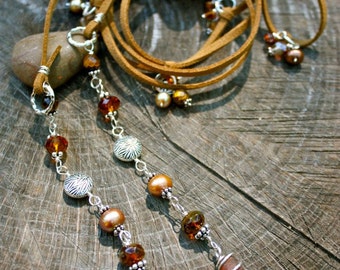 Chocolate Sea Glass Lariat - versatile Necklace - brown mermaid tears style
