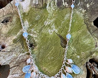 Druzy & Olivine Pendant Necklace - Made of Hand Linked Sterling Silver - mermaid tears - Czech glass beads - Swarovski crystals
