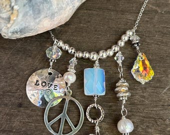 Collana con ciondolo in argento sterling fatto a mano con simbolo della pace: gioielli hippie anni '60