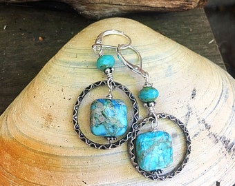 Square Peg Round Hole Earrings handcrafted with semi-precious stones - beach style- mermaid tears