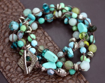 Wrap-Around Bracelet / Necklace in Blues Versatile and cool