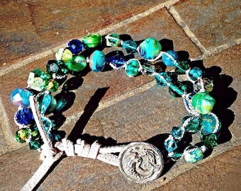 The Petite Mermaid Hand-Knotted Silk Bracelet with suede loop and handmade mermaid button Boho Beach Style Can be custom made