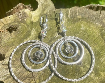 Crystal Clear Triple Hoop Earrings - Boho Funky Mermaid Style