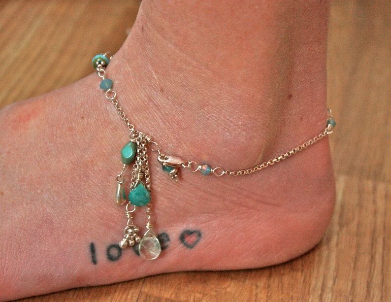 Raining Gems Beaded Chain Anklet with a Cascade of Chain and Gems Amethyst hand-created boho chic beach style image 4